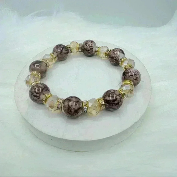 Champagne Brown Glass Beaded Bracelet - Picture 2 of 4